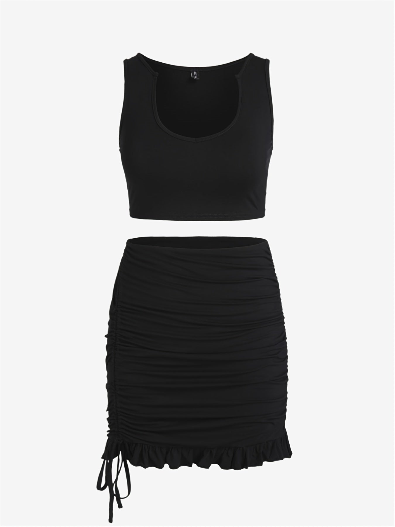  2pcs Set: Cropped Tank Top & Cinched Drawstring Skirt