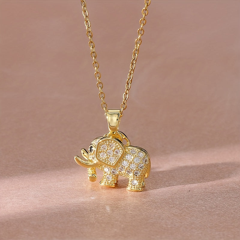 Elephant Pendant Necklace Rhinestone Holiday Birthday Gift