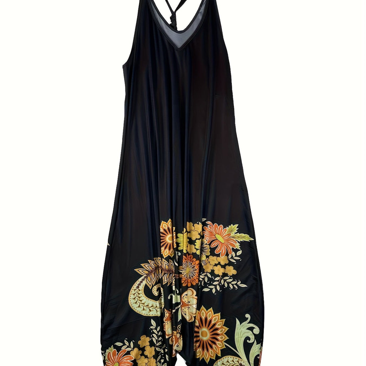  Paisley Print V Neck Stretch Jumpsuit