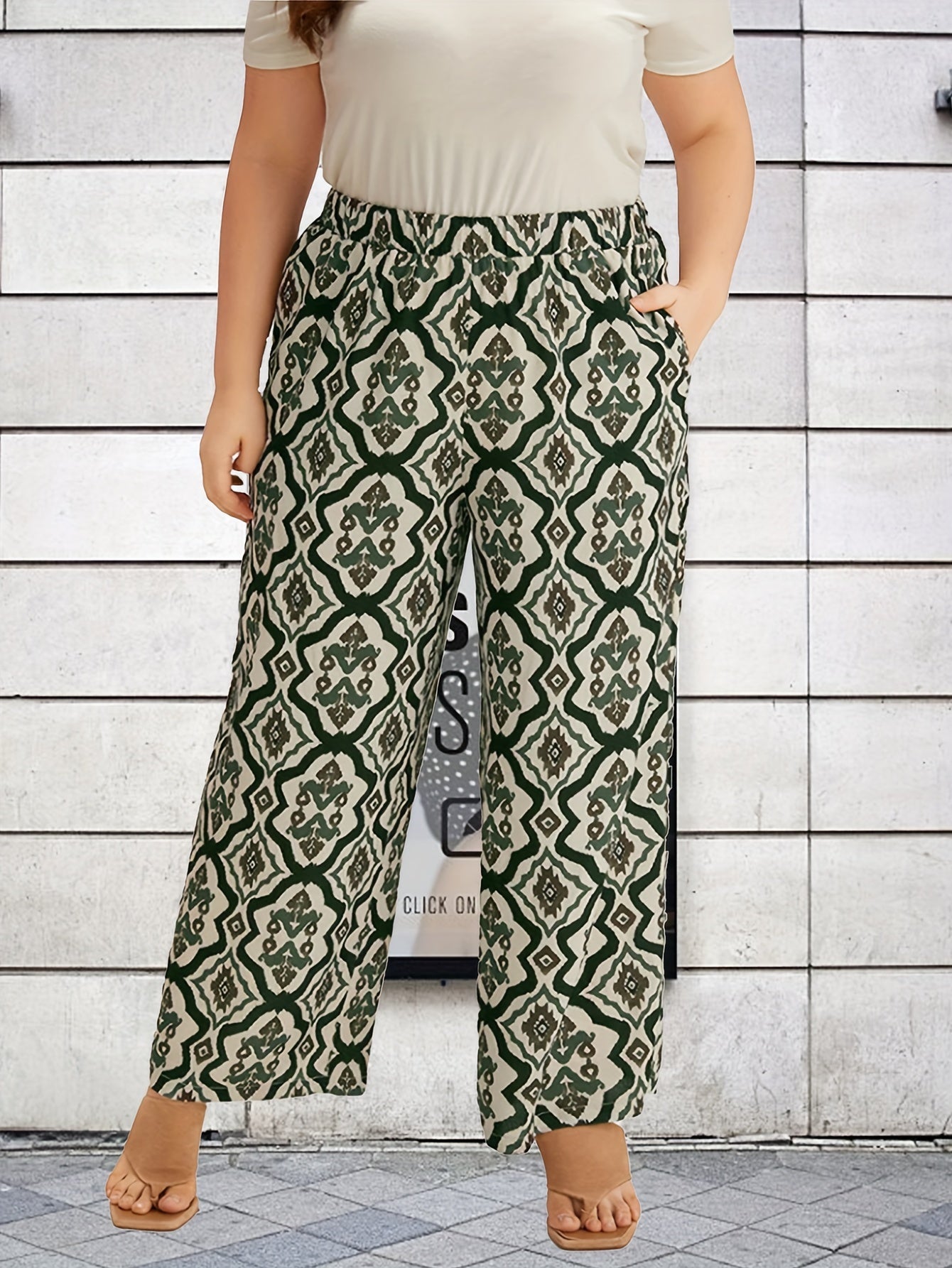 Floral Print Wide Leg Boho Pants with Pockets