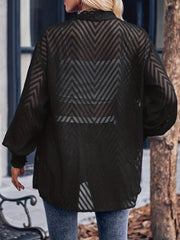  Chevron Print Long Sleeve Open Front Mesh Cardigan