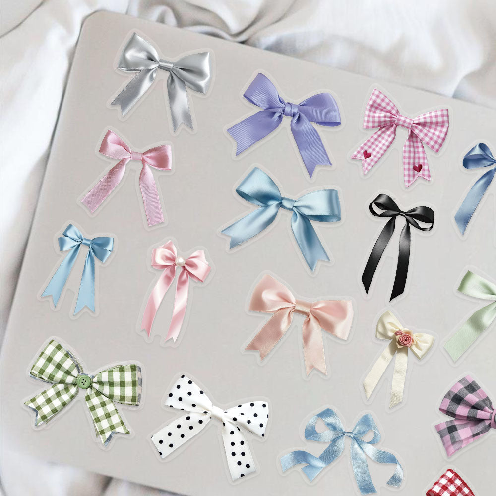 50pcs Transparent Bow Stickers Water Reusable PET Assorted Colors DIY Journal