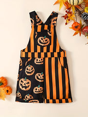 Toddler Girls Halloween Pumpkin Stripe Jumpsuit with Pocket