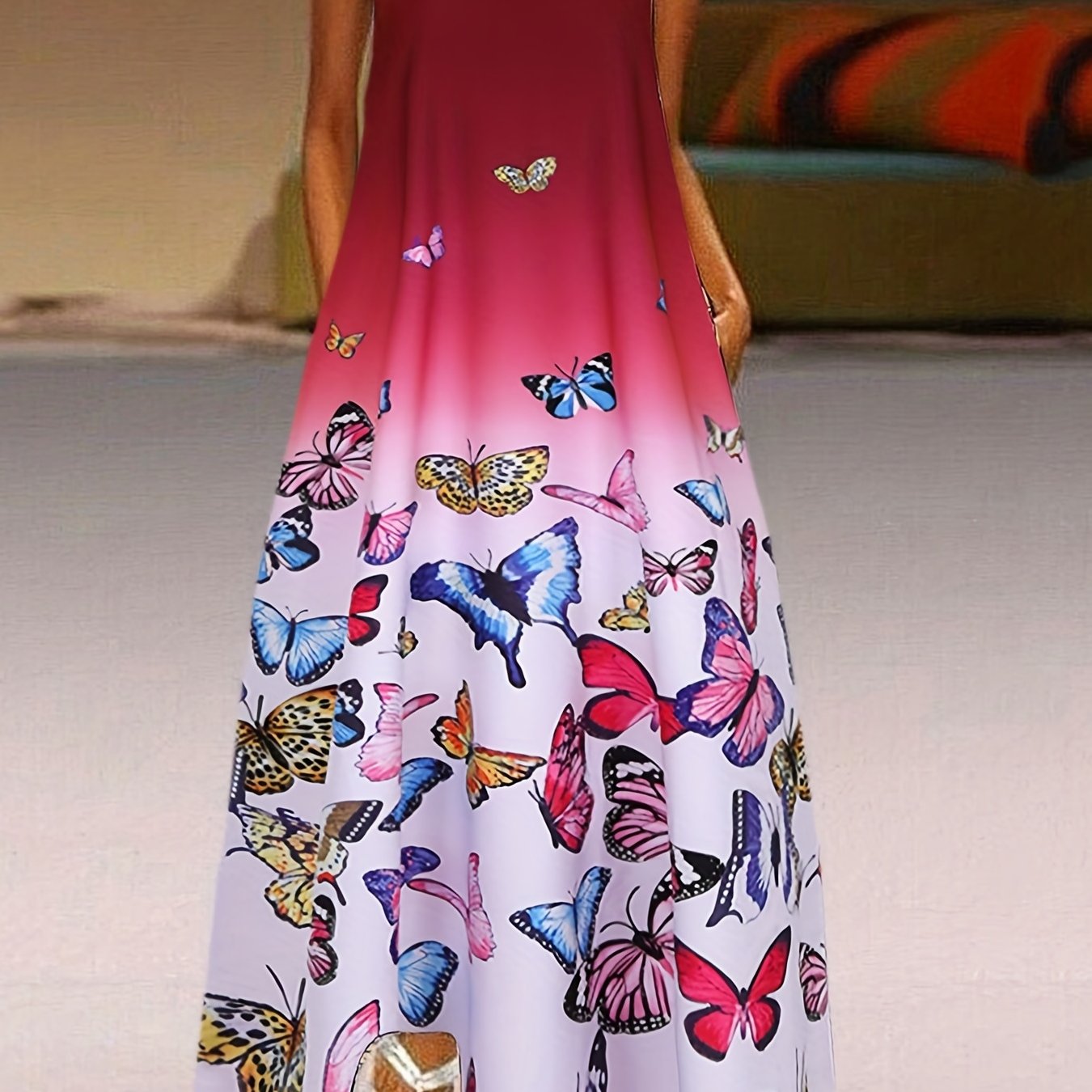  Butterfly Ombre Print Notched Neck Tank Maxi Dress