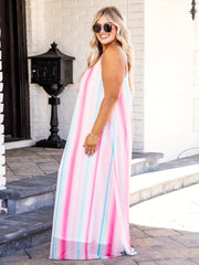  Colorful Stripe Maxi Cami Dress