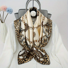 Leopard Print Silk Satin Bandana Large Square Scarf