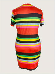  Colorful Stripe Print Bodycon Dress