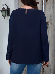  Chevron Print Mesh Ruched Long Sleeve Top