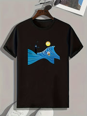 Moonlight Lighthouse Print Men's Graphic T-shirt
