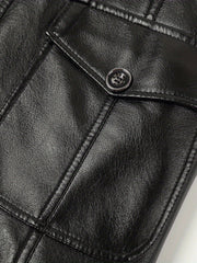 Men's Fleece PU Jacket Fur Collar Button Up Leather Jacket