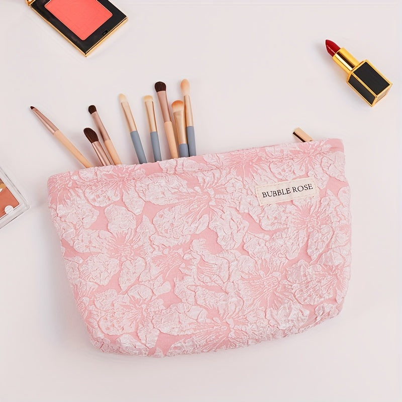 Rose Embossed Powder Makeup Bag Large Capacity Portable Clutch Bag