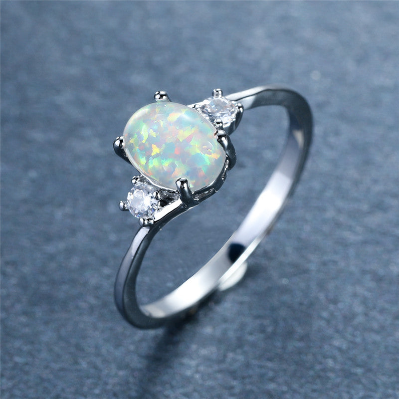 Opal Stone Engagement Ring Classic Silver Crystal Oval Wedding Rings For Women
