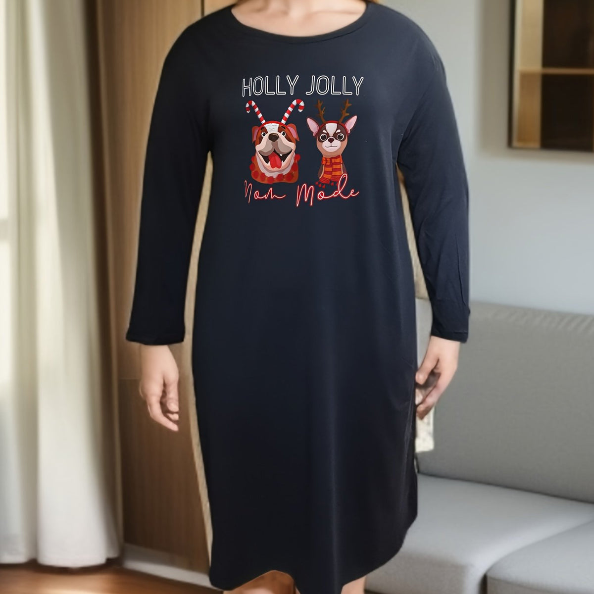  Christmas Lounge Dress Women's Plus Christmas Puppy Graphic
