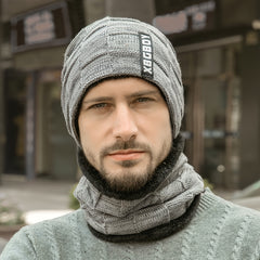 Men's Winter Plush Knitted Beanie Set