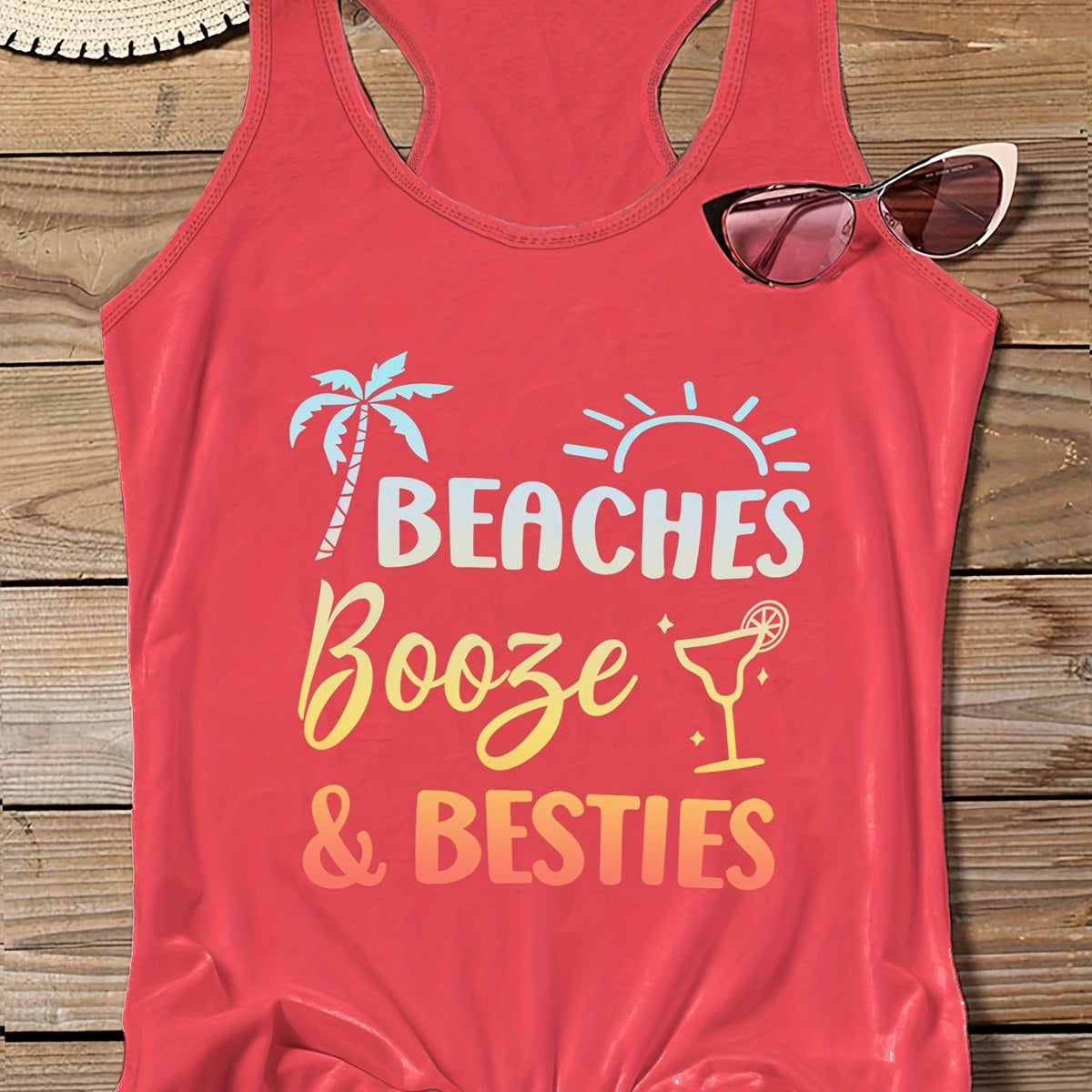  Beaches & Ombre Print Round Neck Vest Top