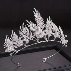 Golden Rhinestones Crown Headband Bridal Tiara Leaf Headpiece