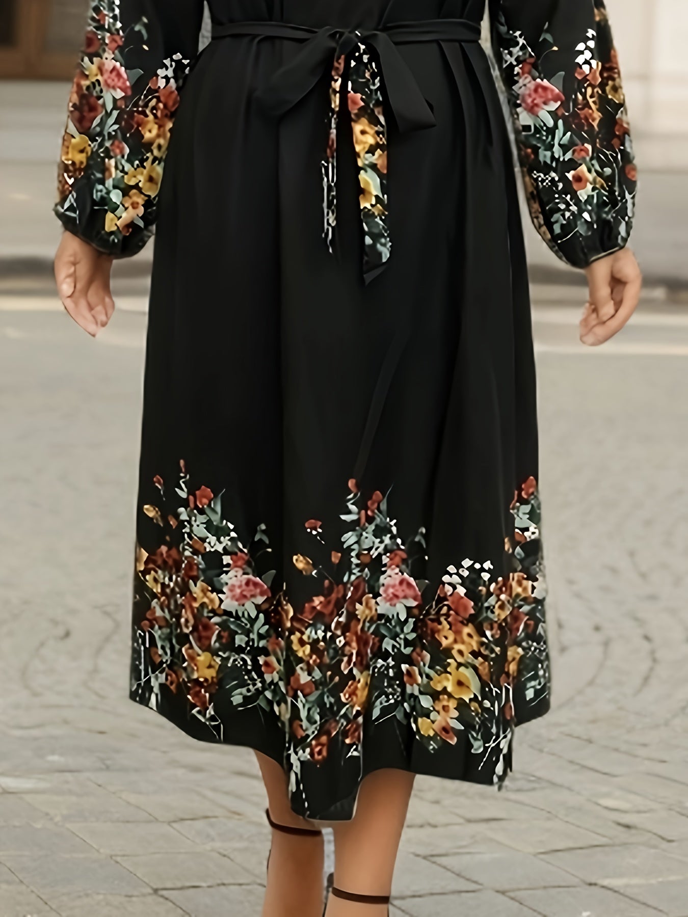  Floral Print Long Sleeve Maxi Dress