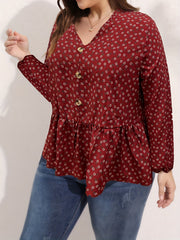  Floral Print Button Long Sleeve Blouse