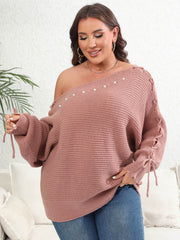  Sexy Sweater Women's Plus Faux Pearl Decor One Shoulder