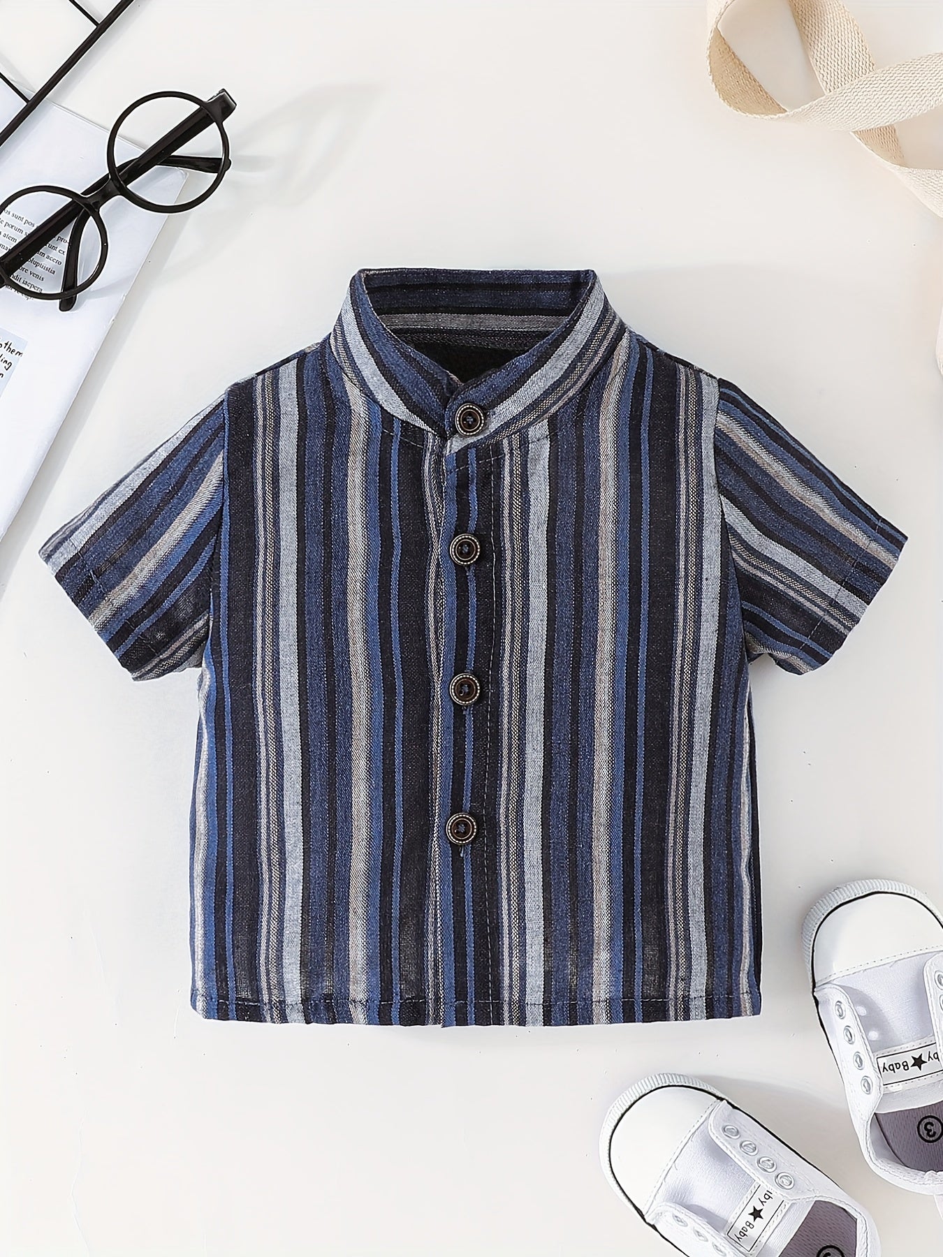 Striped Button Short Sleeve Shirt Toddler Boys Casual Clothing