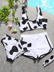 Cow Print Bikini with Shorts Set for Girls
