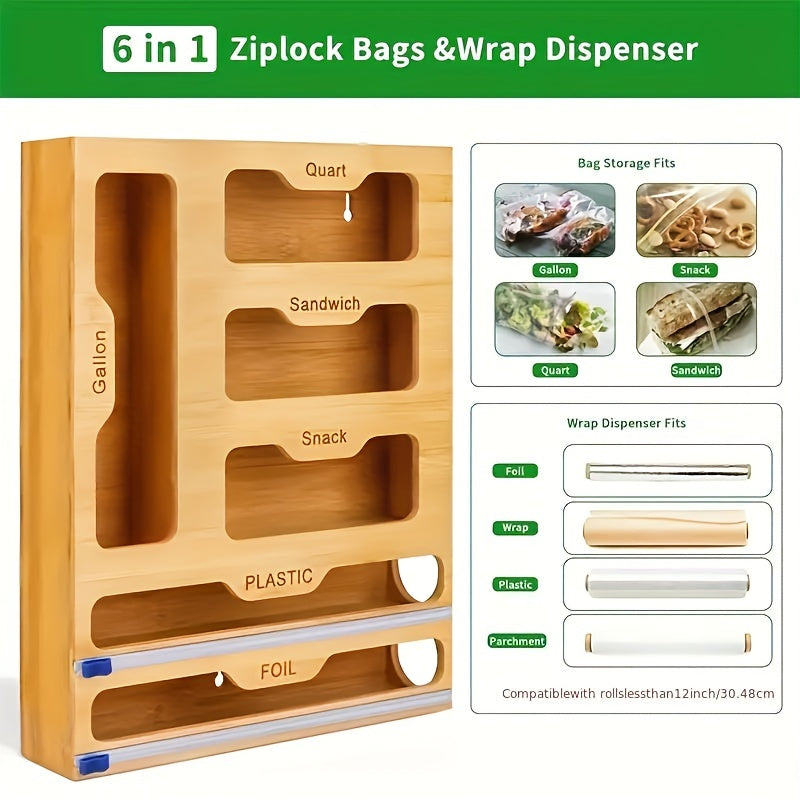 Bamboo Ziplock Bag Organizer and Foil Wrap Holder