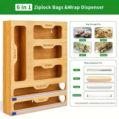 Bamboo Ziplock Bag Organizer and Foil Wrap Holder