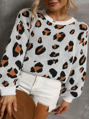  Casual Sweater Women's Plus Leopard Print Round Neck Jumper