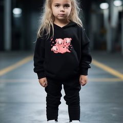 2pcs Cartoon Piggy Print Hoodies Pants Set For Kids Spring Fall Sports