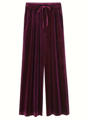  Solid Velvet High Rise Wide Leg Trousers