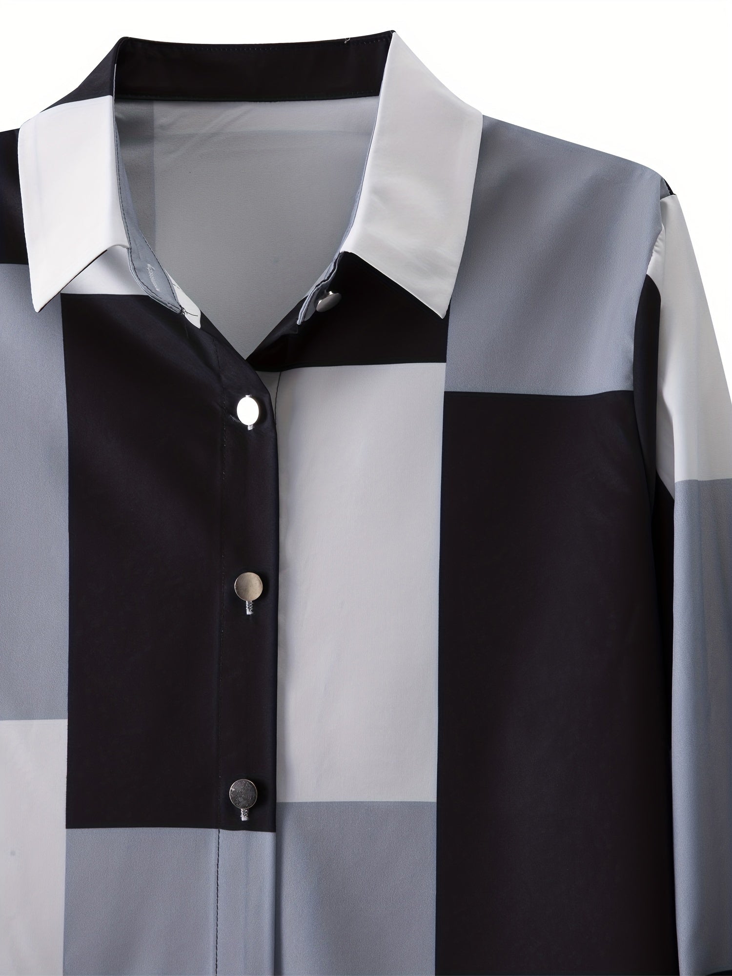  Colorblock Grid Button Up Blouse