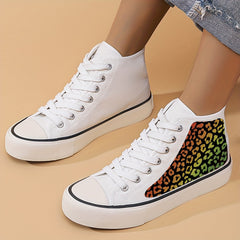 Leopard Print Chunky Canvas Sneakers High Top Skate Shoes