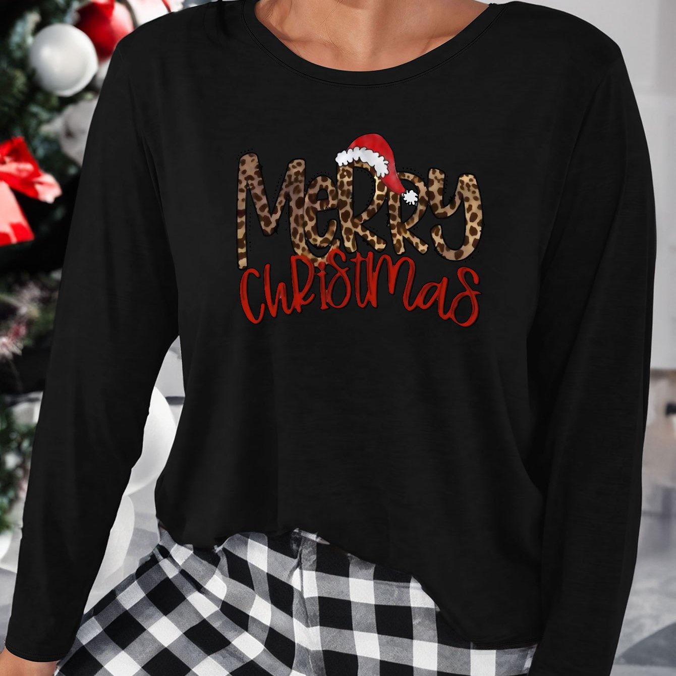  Christmas Lounge Top Women's Plus Christmas Long Sleeve Tee
