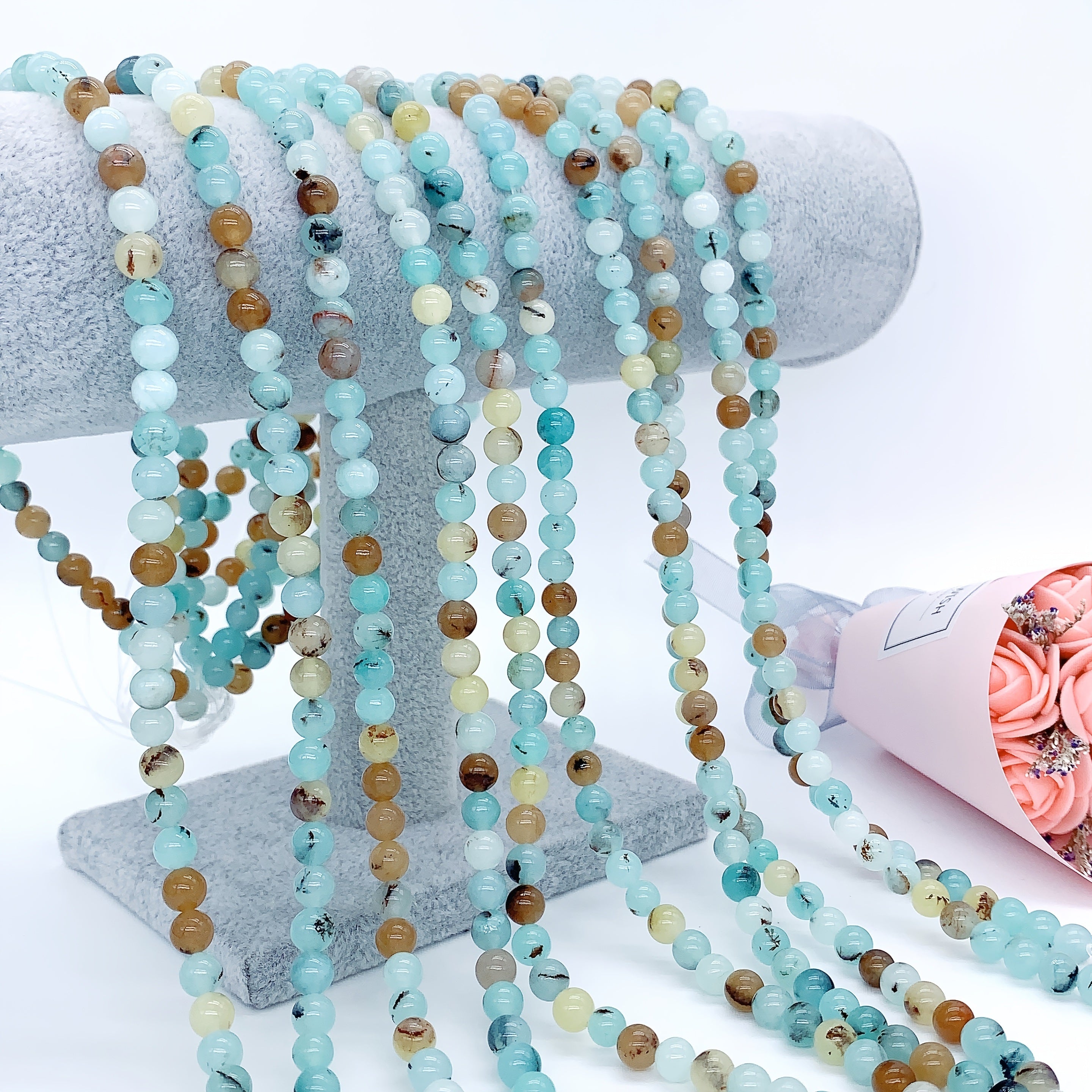 55pcs Natural Stone Round Beads Set for DIY Bracelet Making