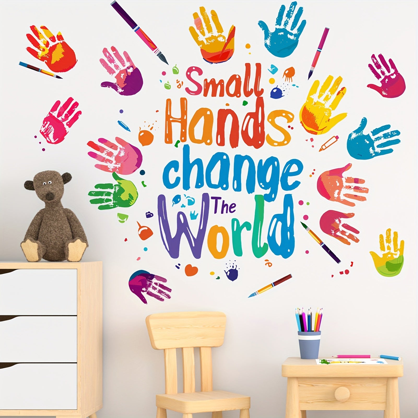 Inspirational Peel & Stick Vinyl Decal - Change The World Hands Graffiti Art