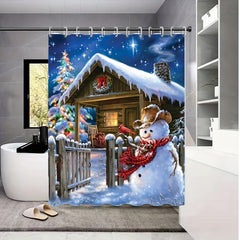 Festive Snowman Shower Curtain - Christmas Bathroom Decor