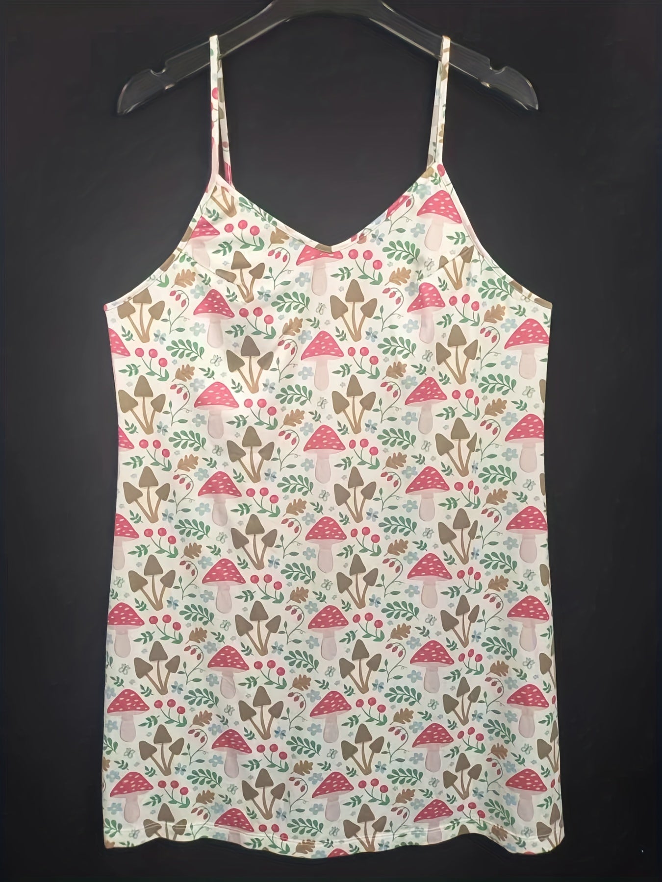  Mushroom & Leaf Print V Neck Cami Nightdress