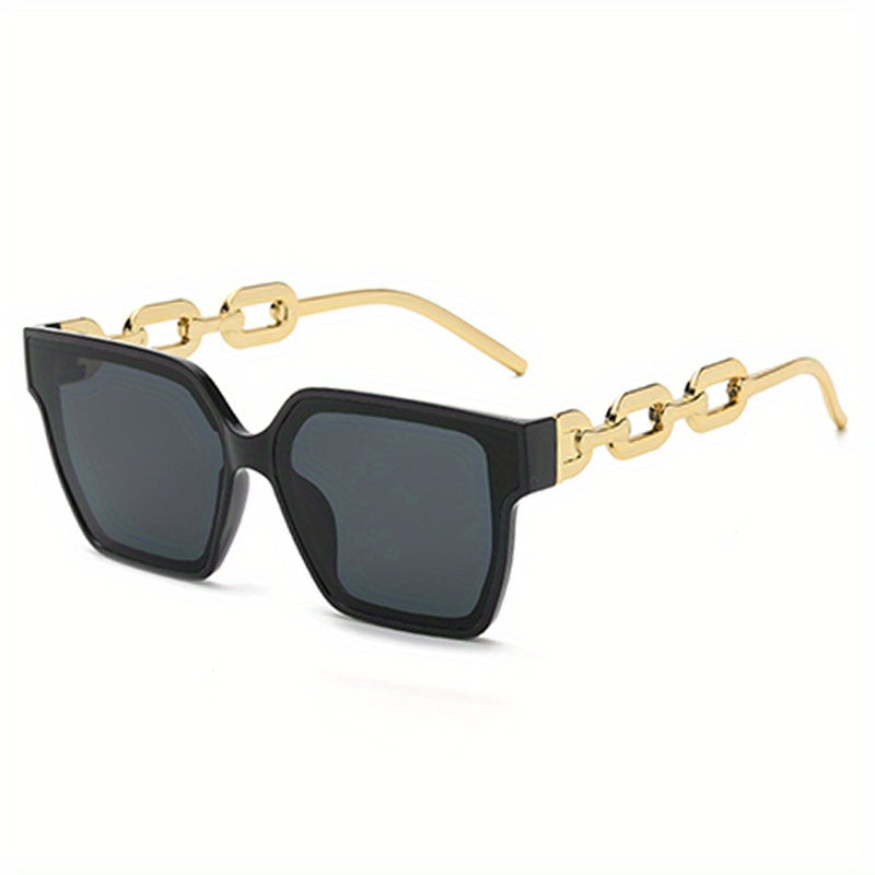 Vintage Oversize Square Frame Sunglasses Metal Chain Temple