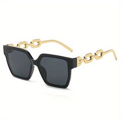 Vintage Oversize Square Frame Sunglasses Metal Chain Temple