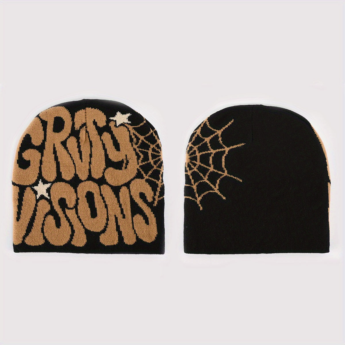 Unisex Reversible Spider Web Letter Jacquard Beanie Y2K Knit Hat