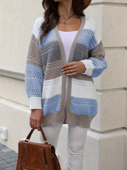  Colorblock Open Front Cardigan
