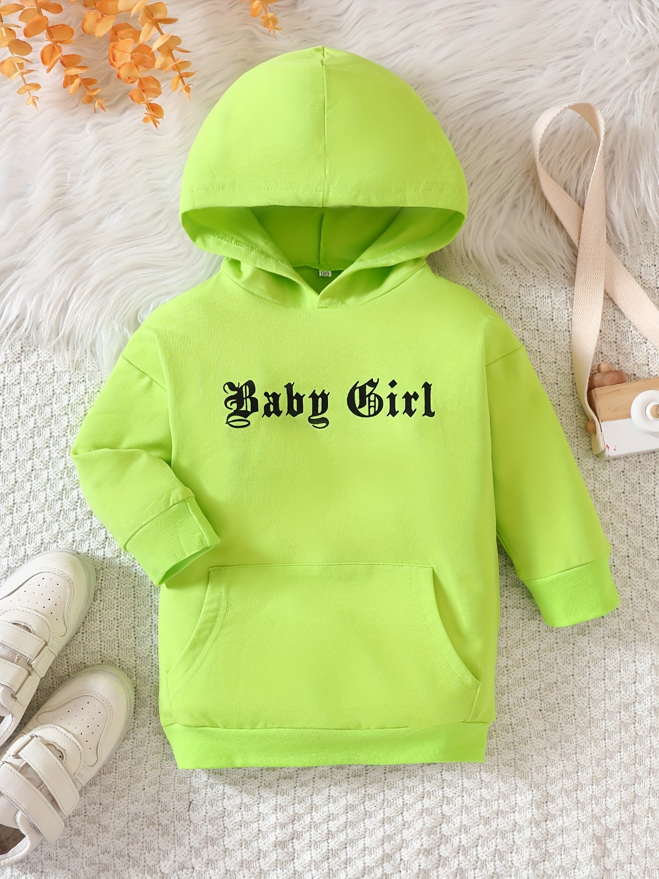 Baby Girl Long Sleeve Hoodie Dress With Large Pockets Sweatshirt