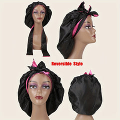 Double Layer Satin Bonnet Sleep Cap Hair Bonnets Stretchy Tie Band Hair Cap