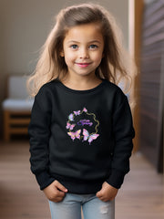 Spring Butterfly Print Girls Pullover Sweatshirt Long Sleeve Crew Neck Tops