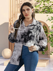  Tie Dye Button Up Lantern Sleeve Blouse