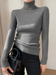 Women's Turtleneck Ribbed Sweater Slim Pullover Knit Top