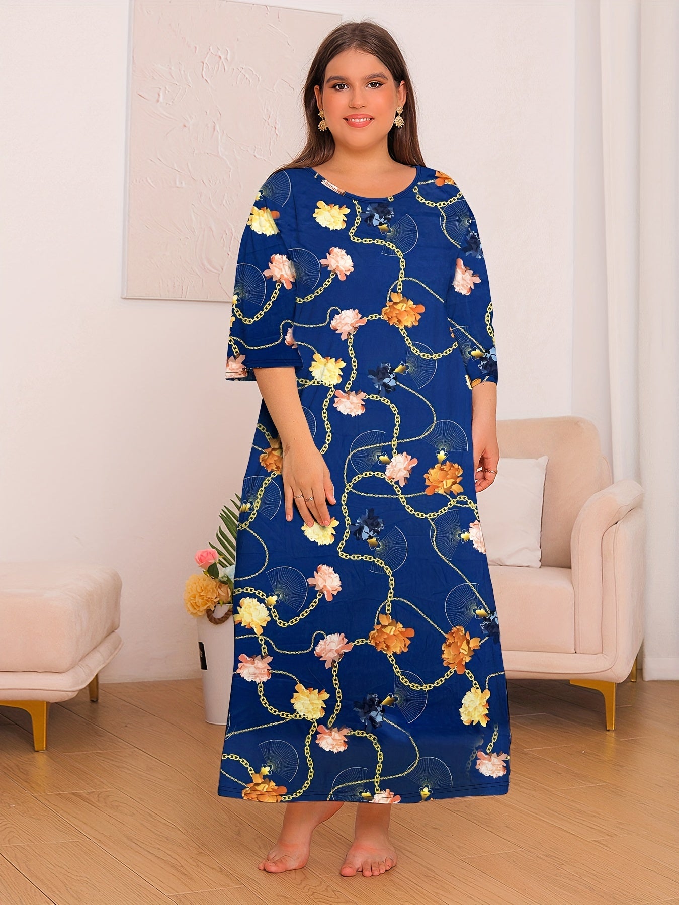  Floral & Chain Print Nightdress