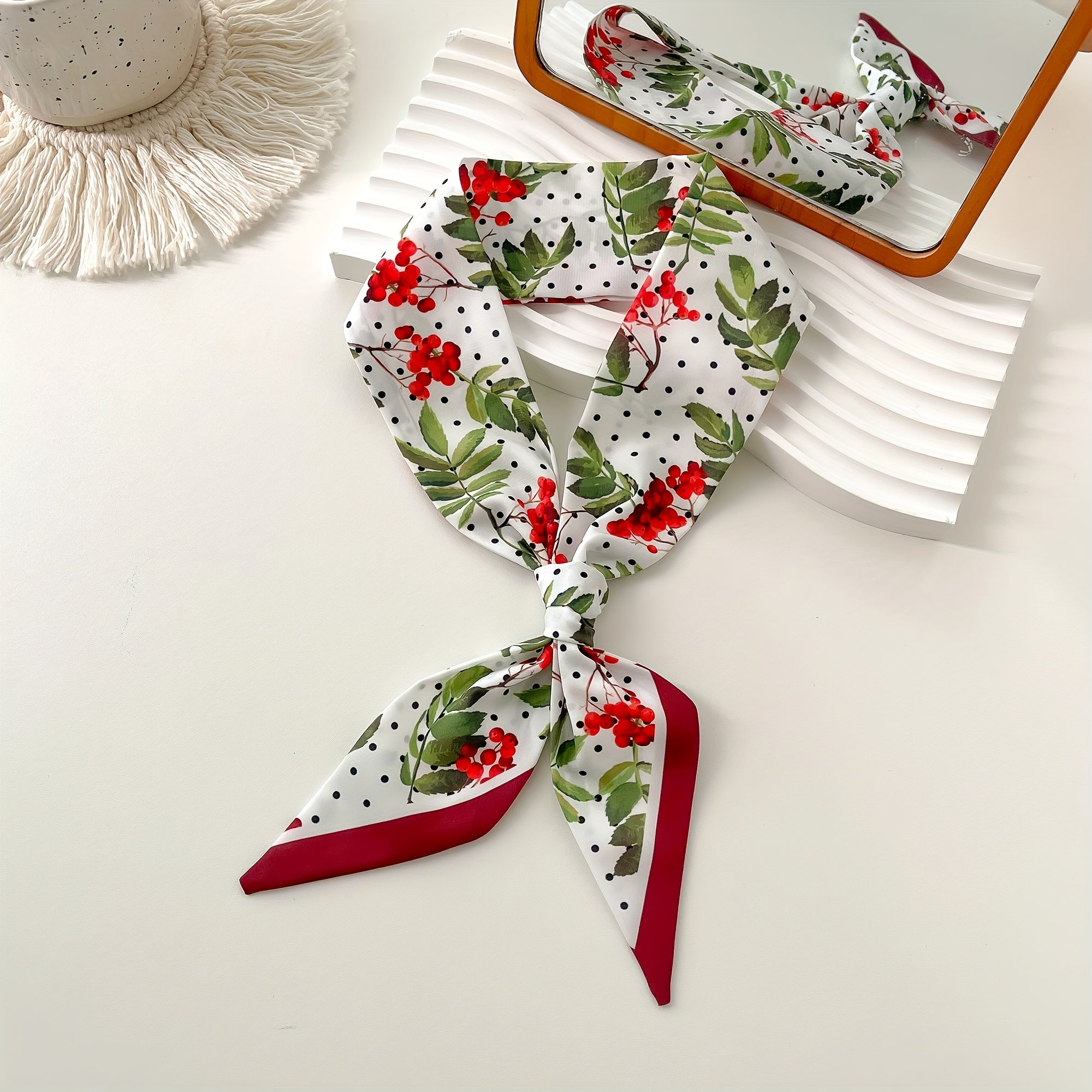Fruit Leaf Print Skinny Scarf Long Ribbon Neckerchief