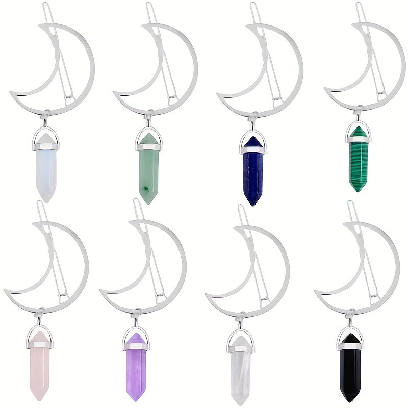 Moon Shape Hair Clip Stone Pillar Pendant Side Clip Head Jewelry