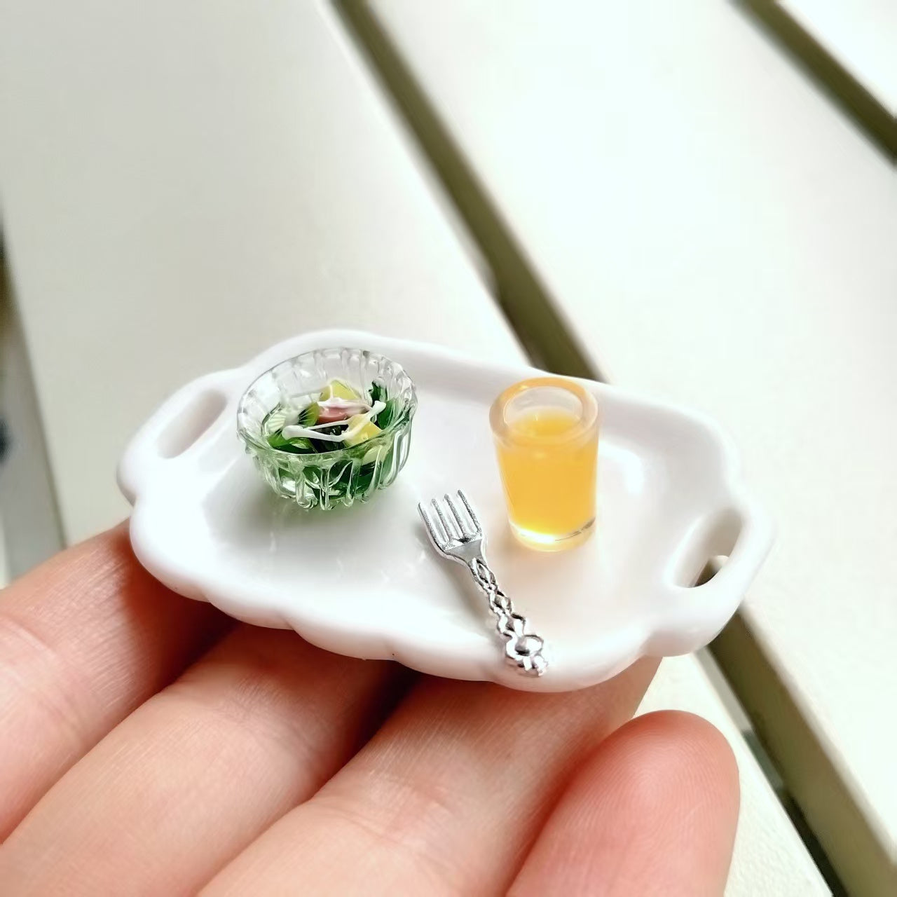 Dollhouse Mini Salad Set Resin Alloy Material Decoration for Kitchen